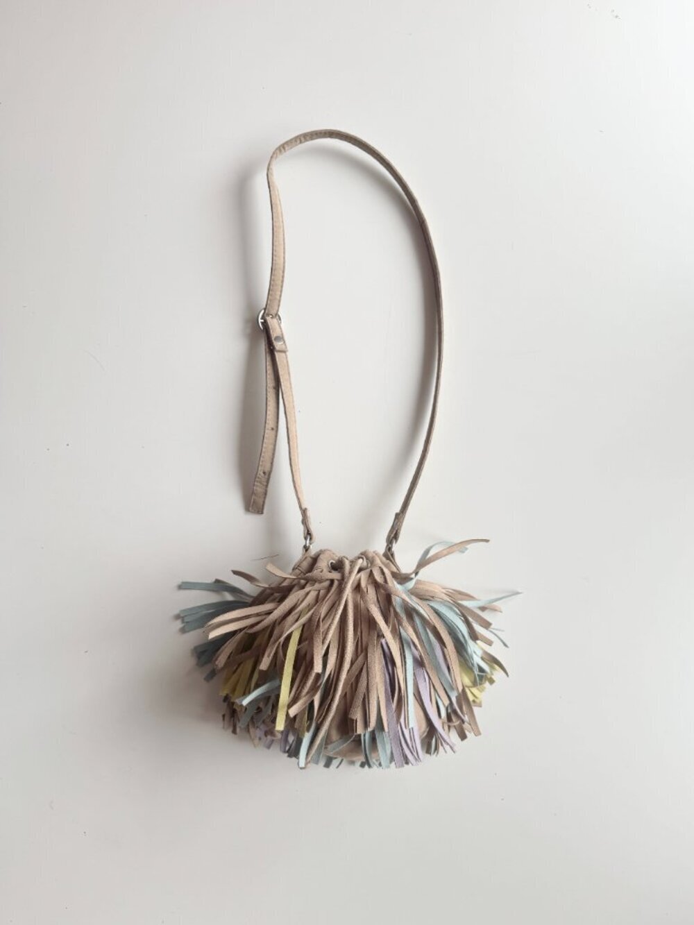 ZARA GIRLS Beige Pastel Faux Suede Fringed Bucket Bag Purse